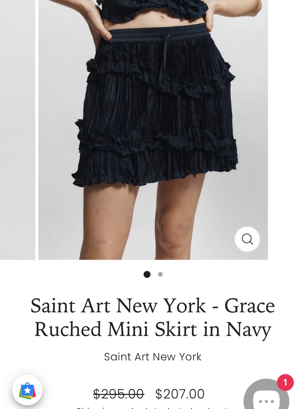 Grace Ruched Mini Skirt in Navy Size Small Retails $295